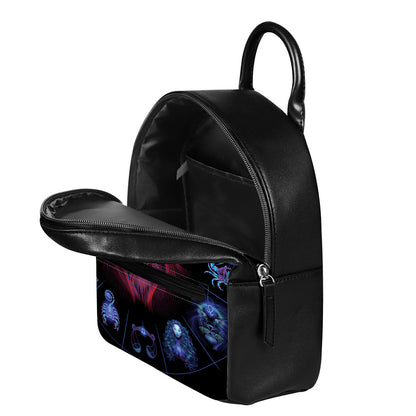 Leo And Astrological Signs Print Leather Backpack
