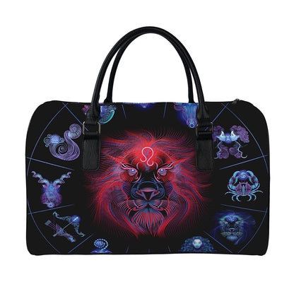 Leo And Astrological Signs Print Leather Duffle Bag