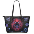 Leo And Astrological Signs Print Leather Tote Bag With Zipper