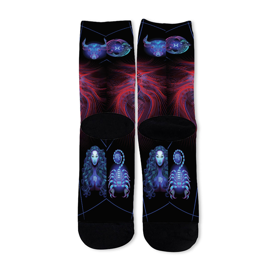 Leo And Astrological Signs Print Long Socks