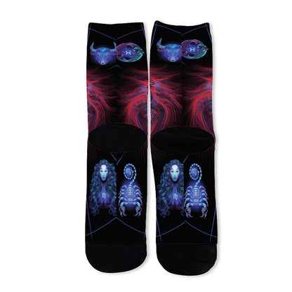 Leo And Astrological Signs Print Long Socks