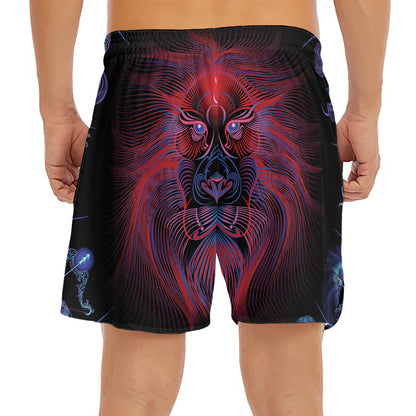 Leo And Astrological Signs Print Men's Split Running Shorts