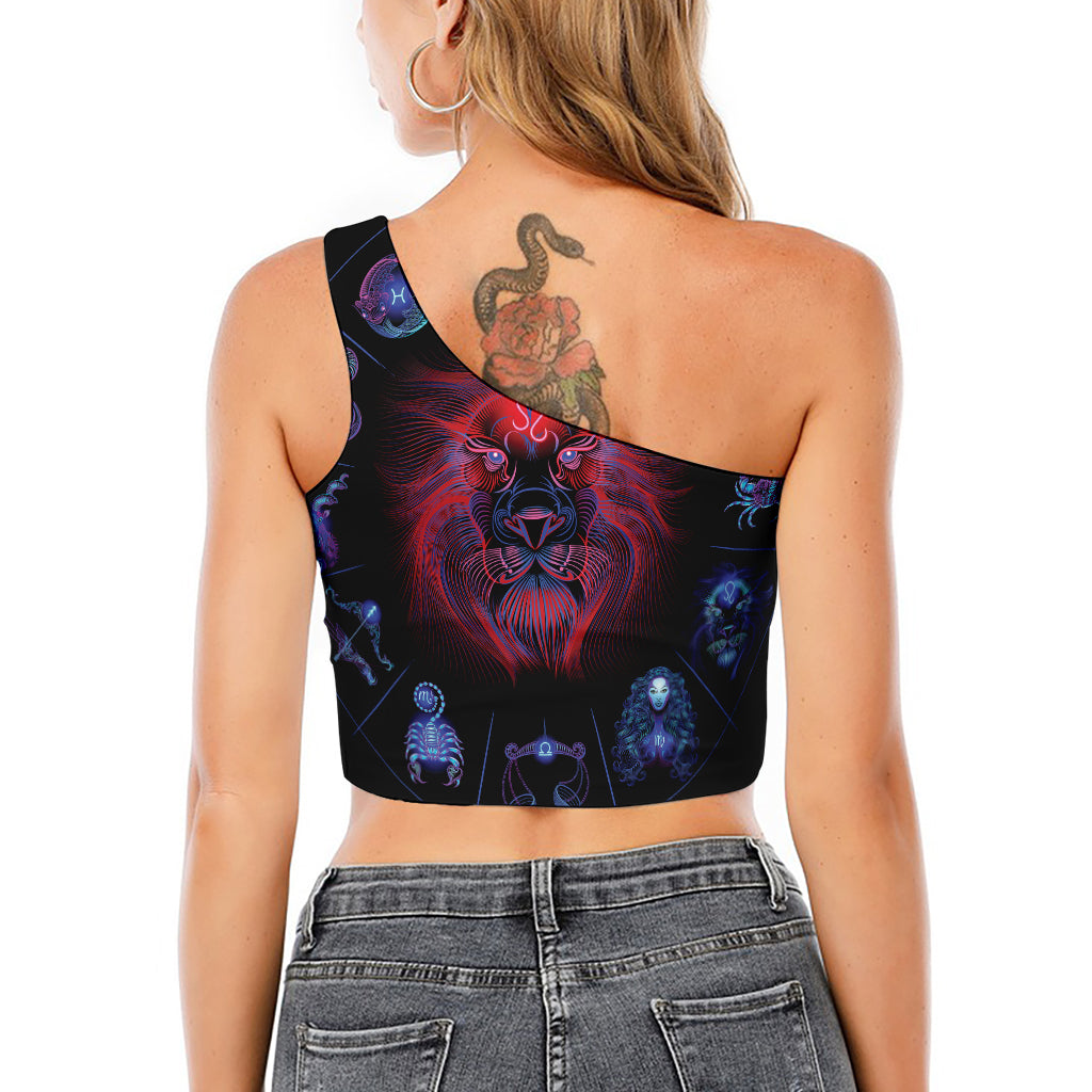 Leo And Astrological Signs Print One Shoulder Crop Top