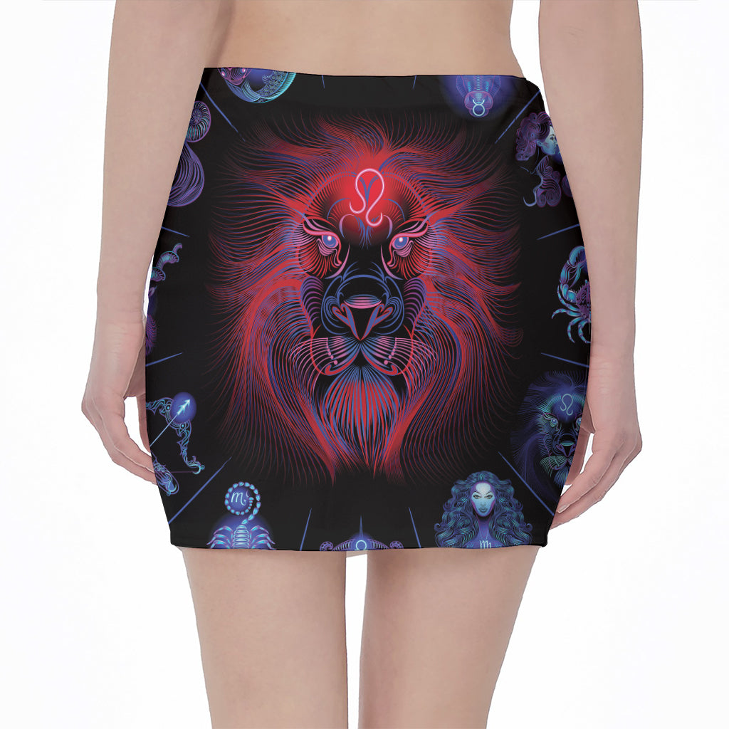Leo And Astrological Signs Print Pencil Mini Skirt