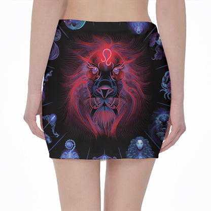 Leo And Astrological Signs Print Pencil Mini Skirt