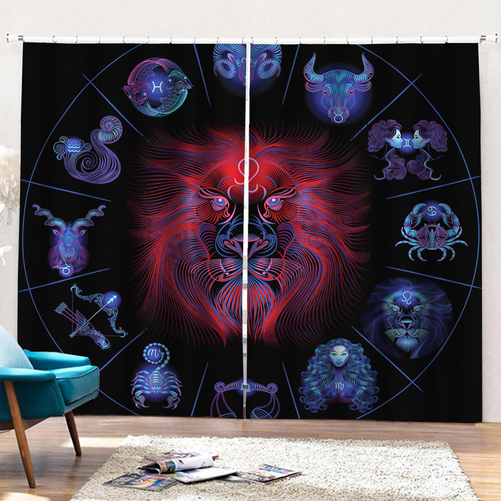 Leo And Astrological Signs Print Pencil Pleat Curtains