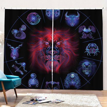 Leo And Astrological Signs Print Pencil Pleat Curtains