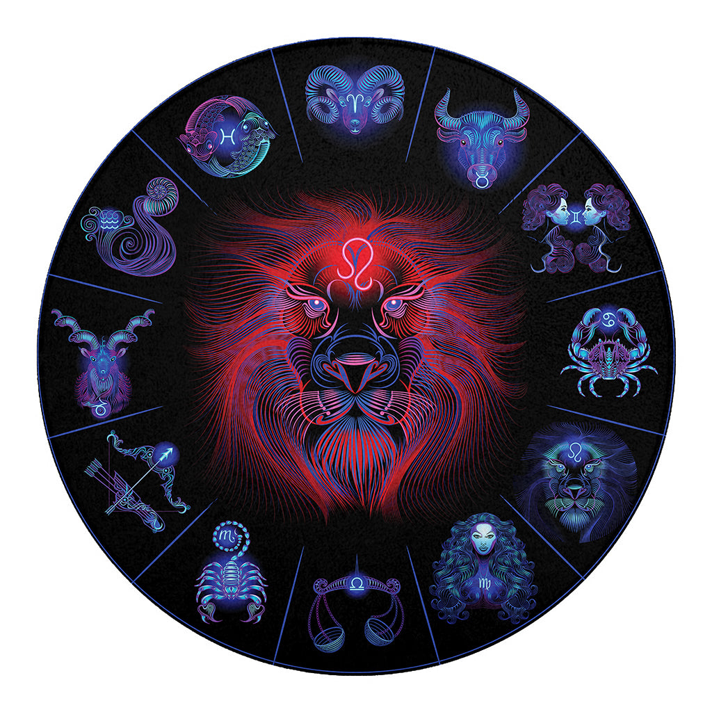 Leo And Astrological Signs Print Round Blanket