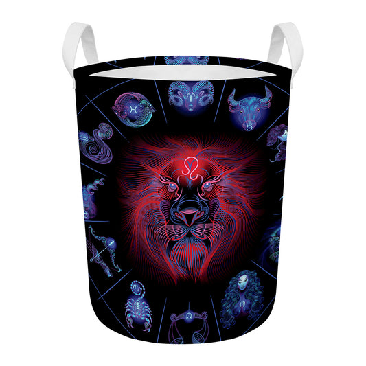 Leo And Astrological Signs Print Round Laundry Basket