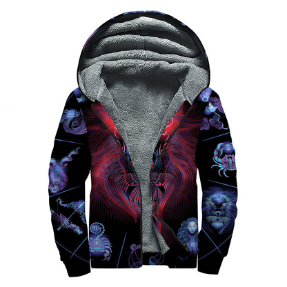 Leo And Astrological Signs Print Sherpa Lined Zip Up Hoodie