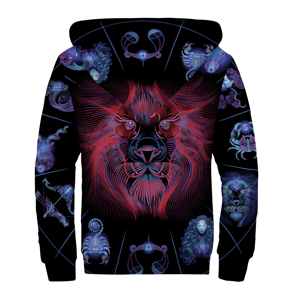 Leo And Astrological Signs Print Sherpa Lined Zip Up Hoodie