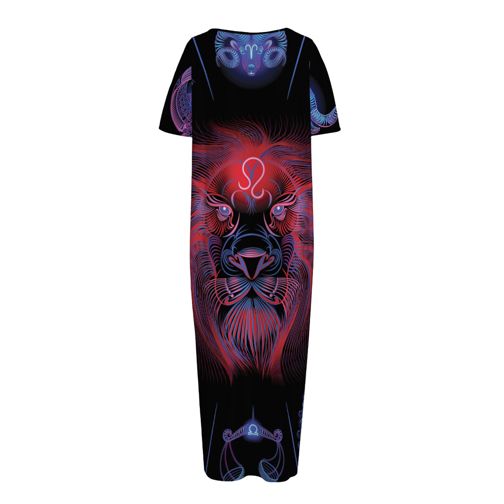 Leo And Astrological Signs Print Short Sleeve Long Nightdress