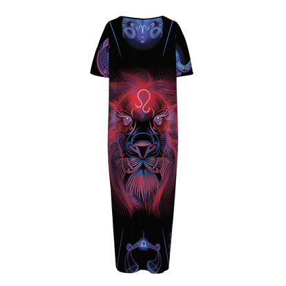 Leo And Astrological Signs Print Short Sleeve Long Nightdress