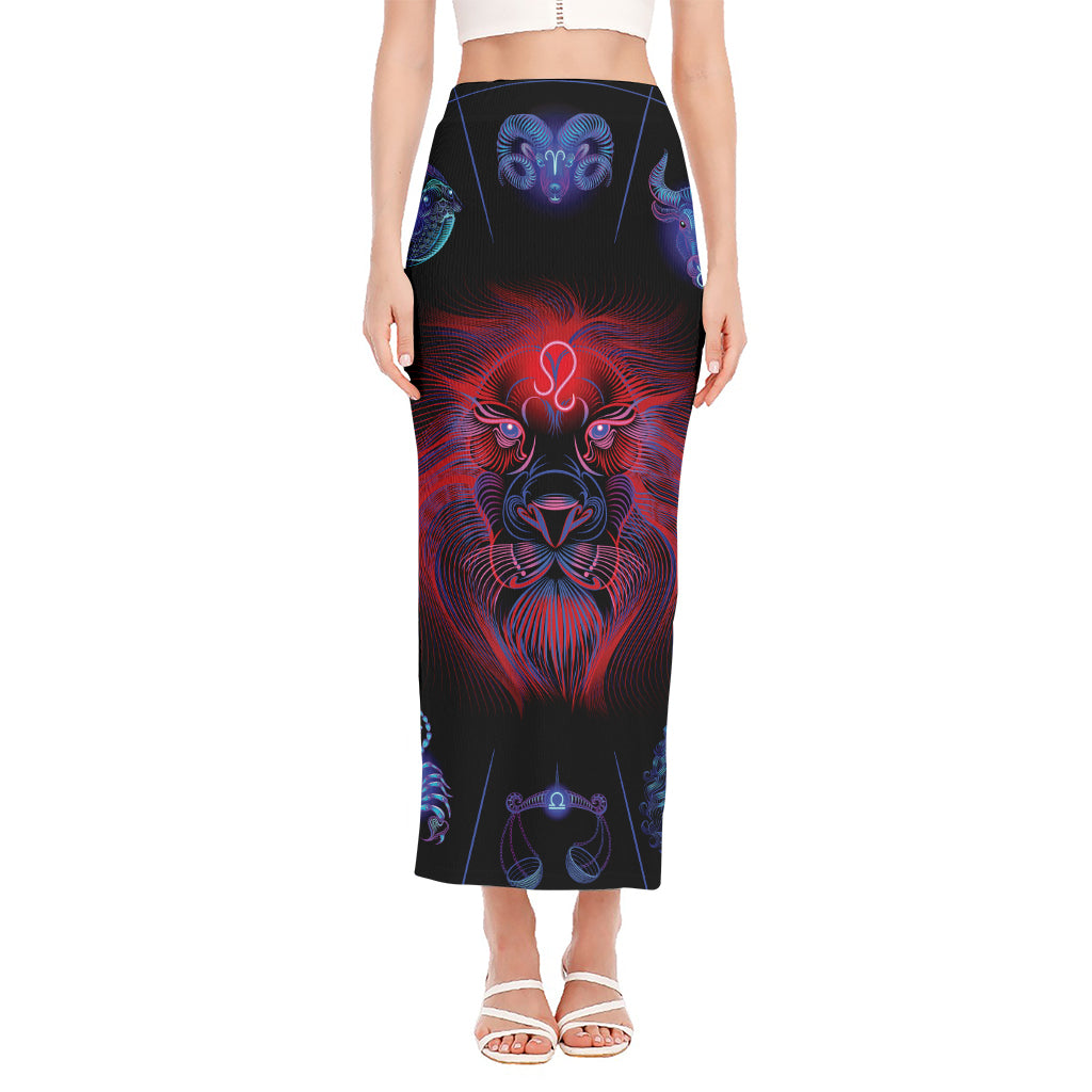Leo And Astrological Signs Print Side Slit Maxi Skirt