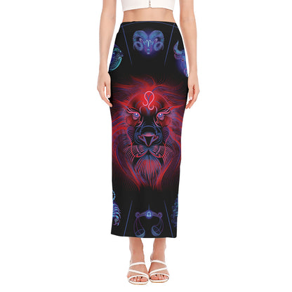 Leo And Astrological Signs Print Side Slit Maxi Skirt