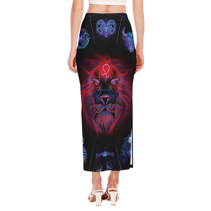 Leo And Astrological Signs Print Side Slit Maxi Skirt