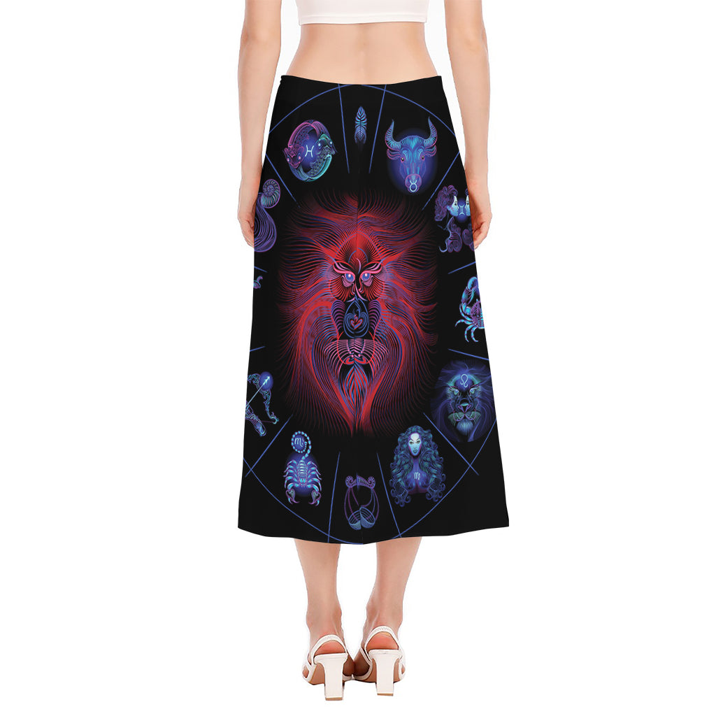 Leo And Astrological Signs Print Side Slit Midi Skirt