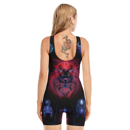 Leo And Astrological Signs Print Sleeveless One Piece Swimsuit