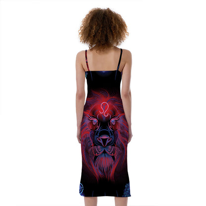 Leo And Astrological Signs Print Slim Fit Midi Cami Dress