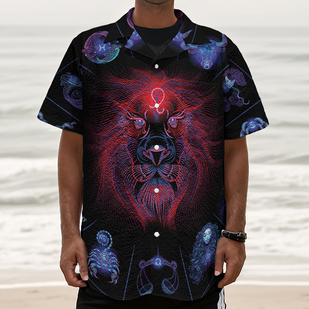 Leo And Astrological Signs Print Textured Short Sleeve Shirt