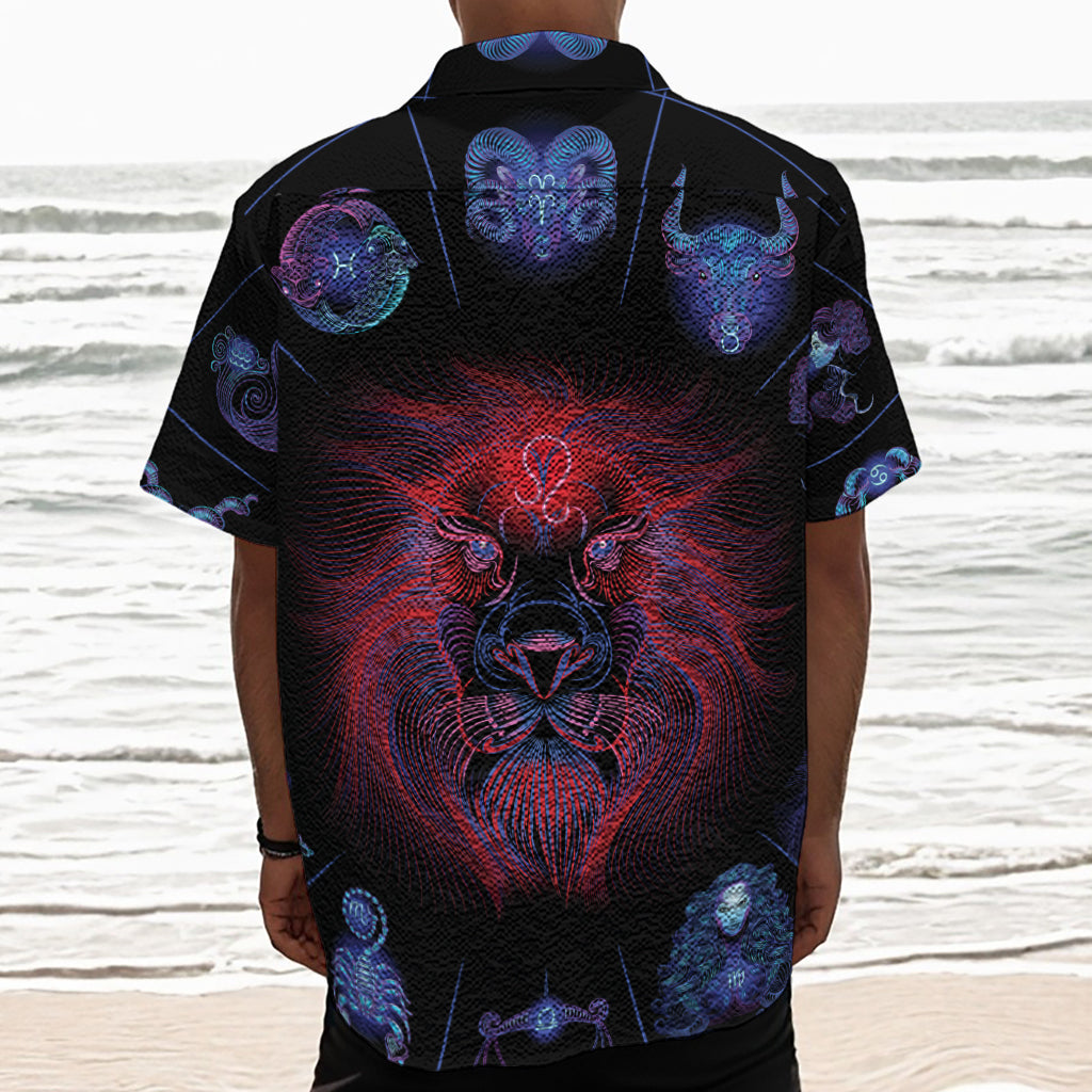 Leo And Astrological Signs Print Textured Short Sleeve Shirt