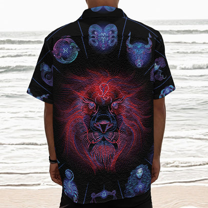 Leo And Astrological Signs Print Textured Short Sleeve Shirt