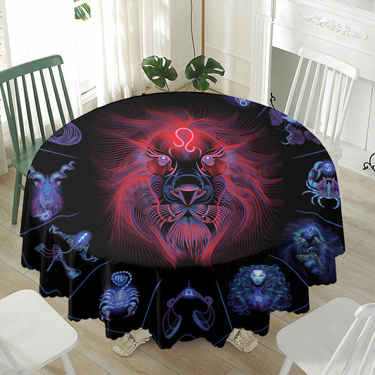 Leo And Astrological Signs Print Waterproof Round Tablecloth