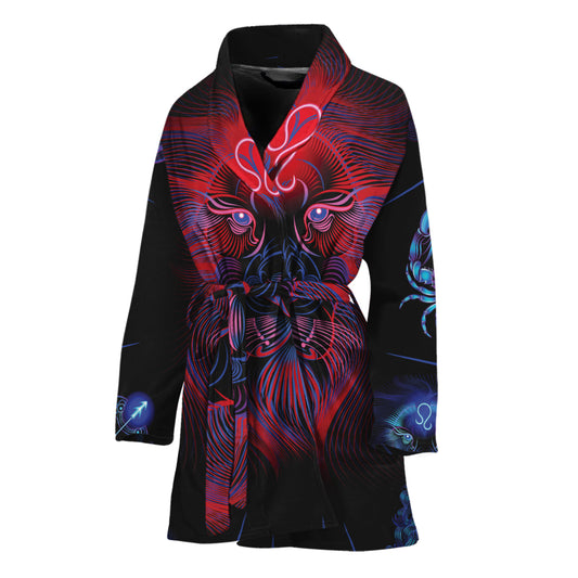 Leo And Astrological Signs Print Women's Bathrobe