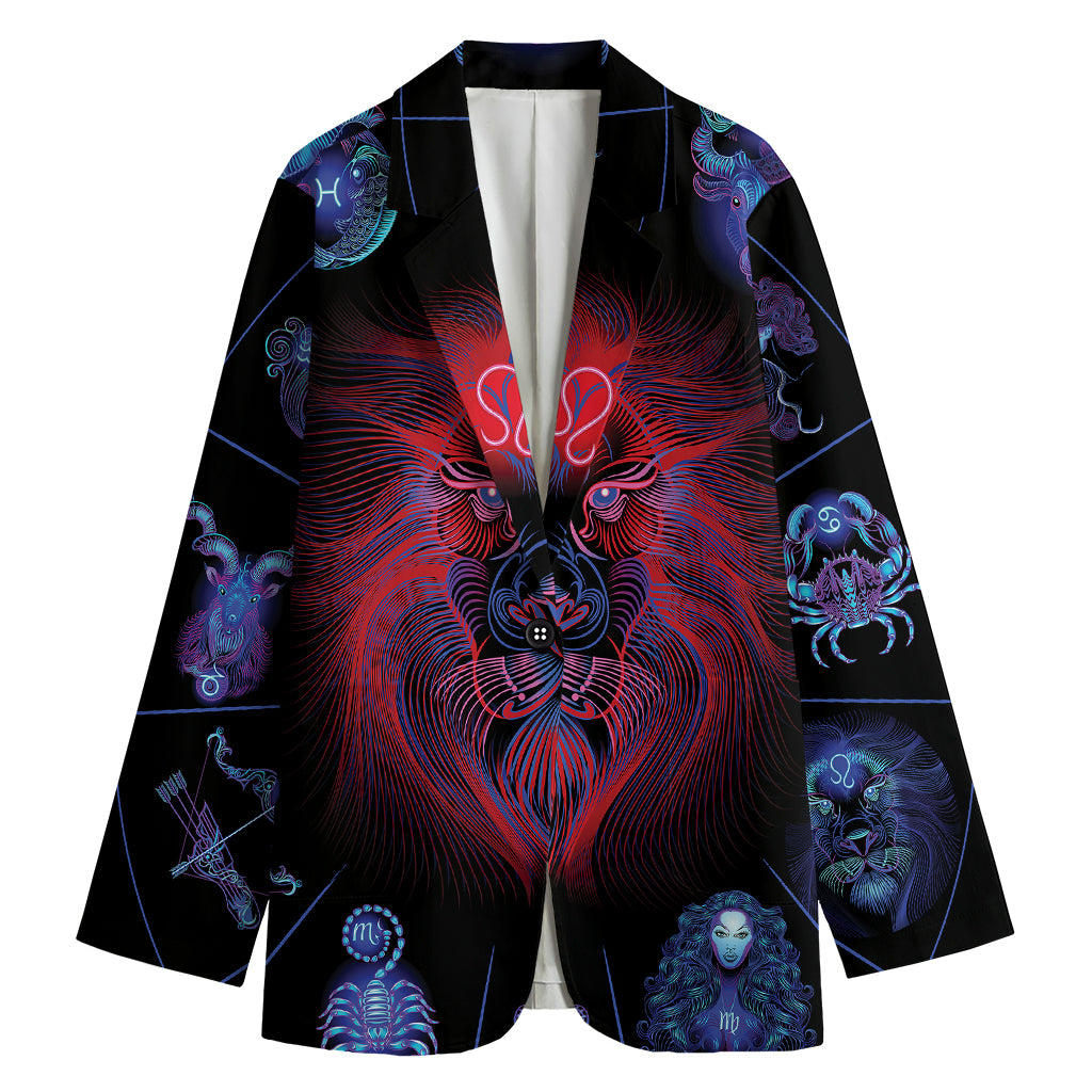Leo And Astrological Signs Print Women's Cotton Blazer