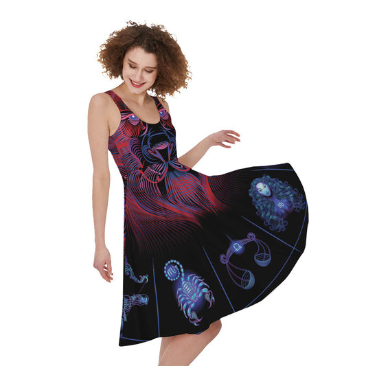 Leo And Astrological Signs Print Women's Sleeveless Dress