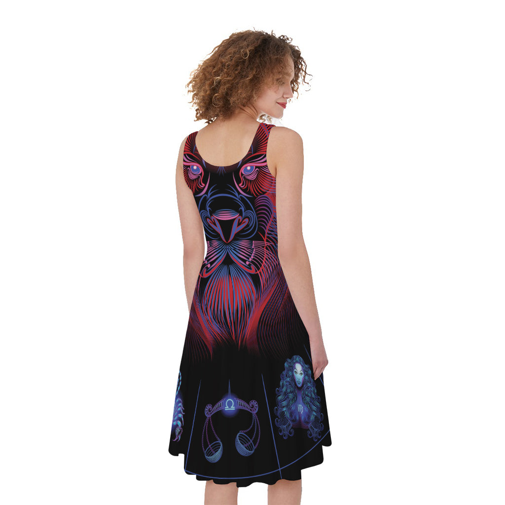 Leo And Astrological Signs Print Women's Sleeveless Dress