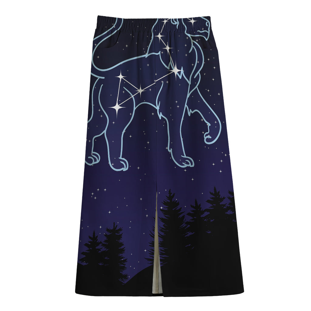 Leo Constellation Print Cotton Front Slit Maxi Skirt