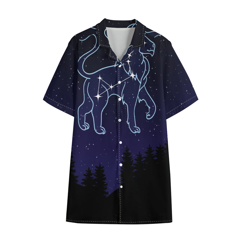 Leo Constellation Print Cotton Hawaiian Shirt