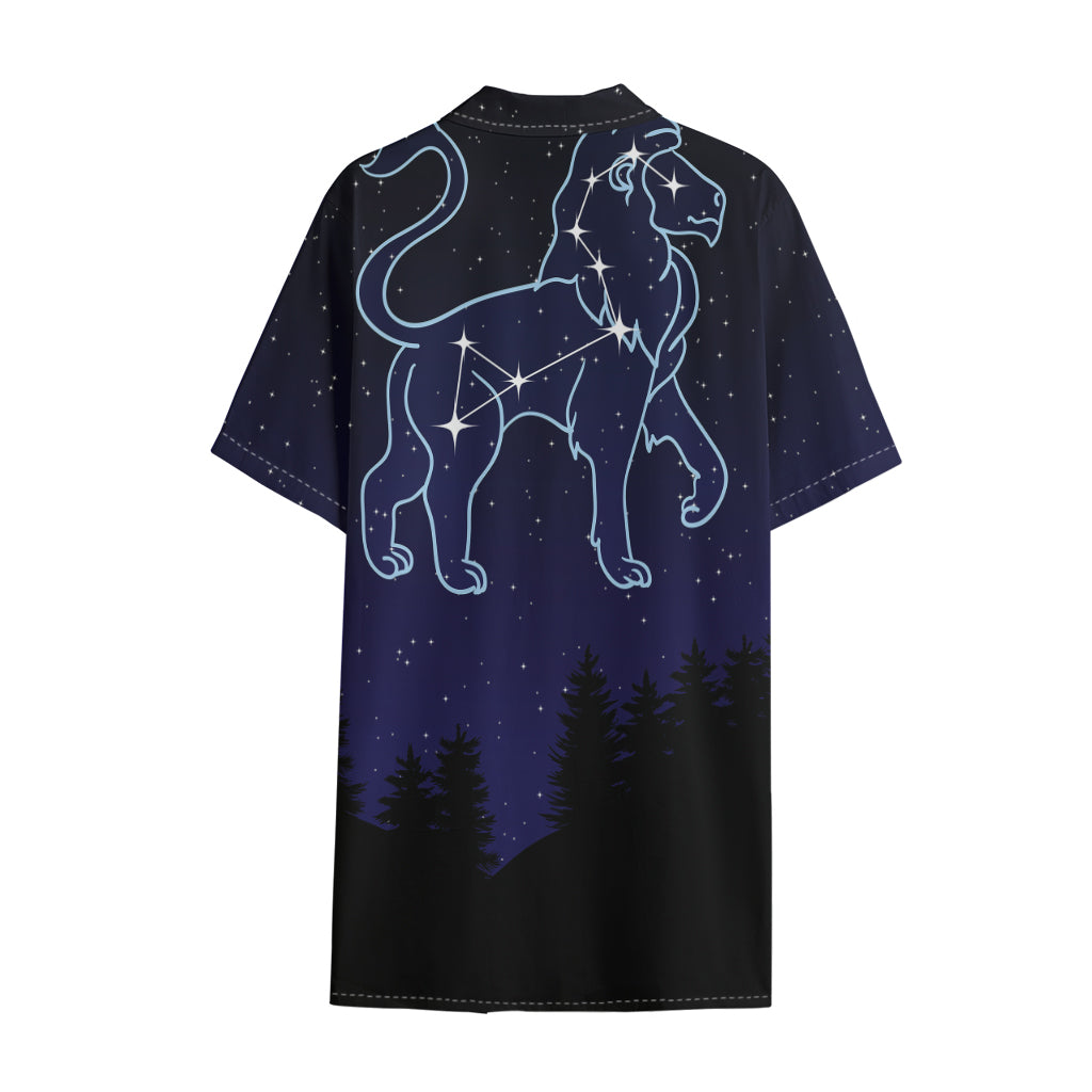Leo Constellation Print Cotton Hawaiian Shirt