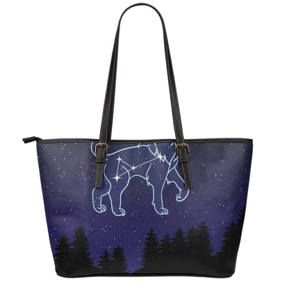 Leo Constellation Print Leather Tote Bag