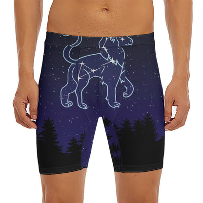 Leo Constellation Print Men's Long Boxer Briefs
