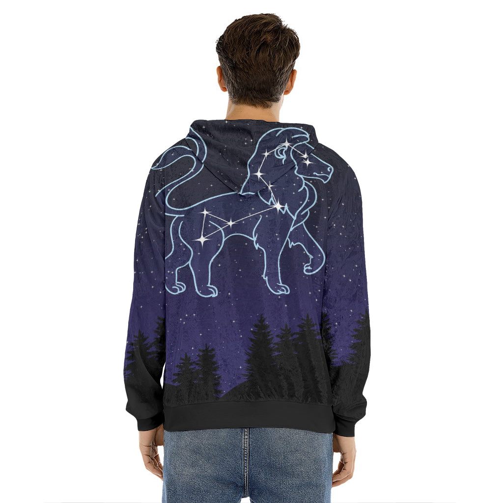 Leo Constellation Print Men's Velvet Pullover Hoodie