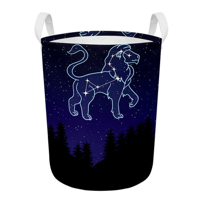 Leo Constellation Print Round Laundry Basket