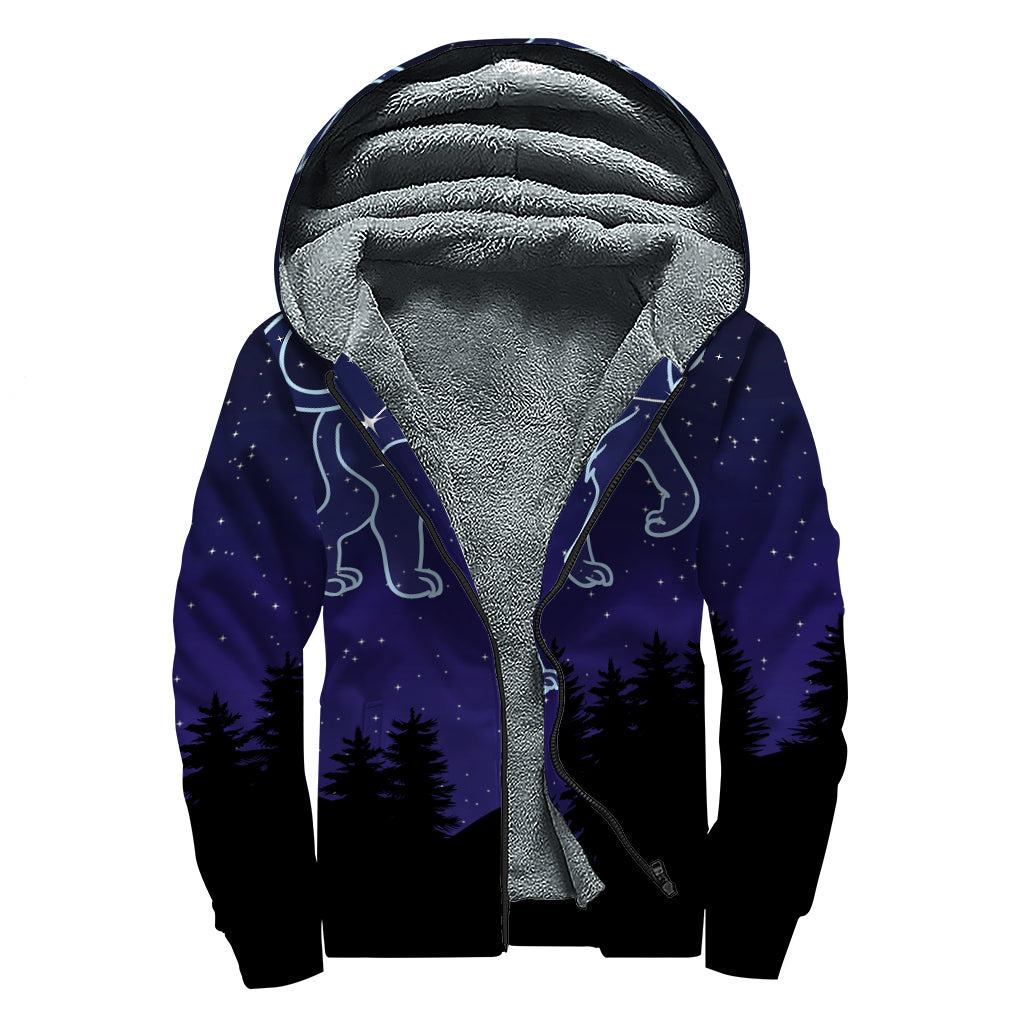 Leo Constellation Print Sherpa Lined Zip Up Hoodie