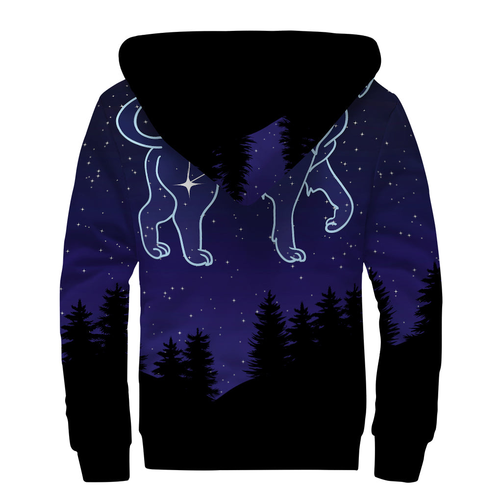 Leo Constellation Print Sherpa Lined Zip Up Hoodie