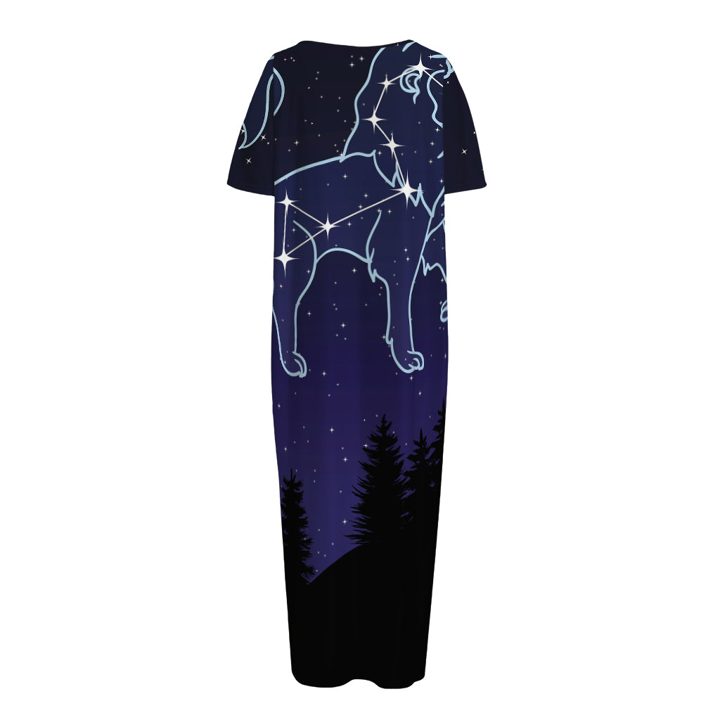 Leo Constellation Print Short Sleeve Long Nightdress