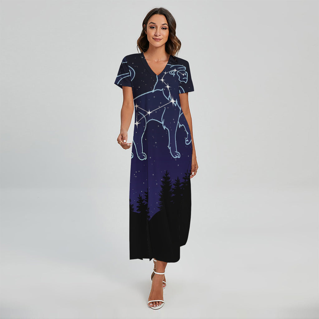 Leo Constellation Print Short Sleeve Maxi Dress