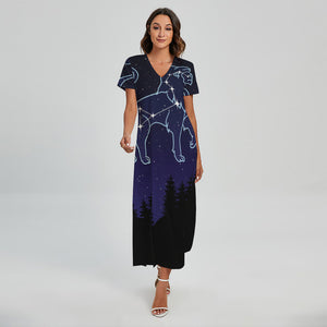 Leo Constellation Print Short Sleeve Maxi Dress