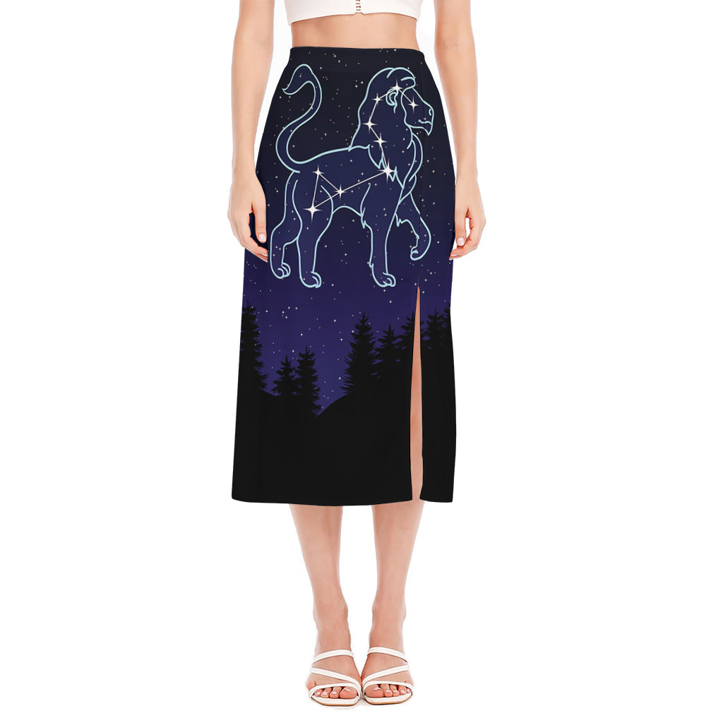 Leo Constellation Print Side Slit Midi Skirt