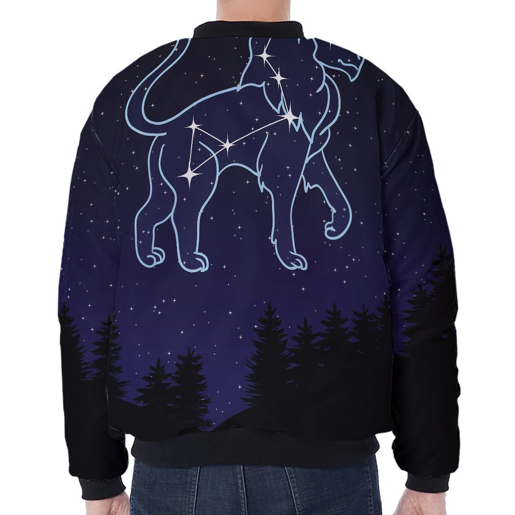 Leo Constellation Print Zip Sleeve Bomber Jacket