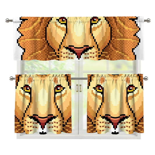 Leo Pixel Print 3 Piece Kitchen Curtains
