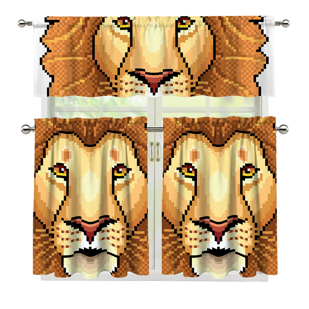 Leo Pixel Print 3 Piece Kitchen Curtains
