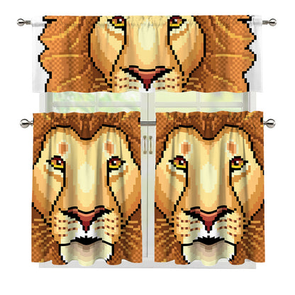 Leo Pixel Print 3 Piece Kitchen Curtains
