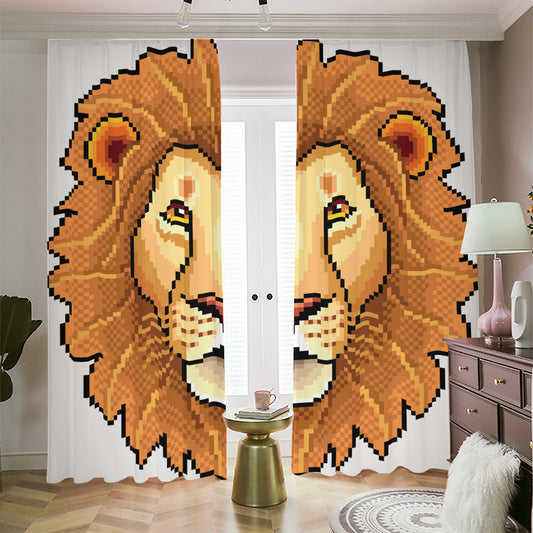 Leo Pixel Print Blackout Pencil Pleat Curtains