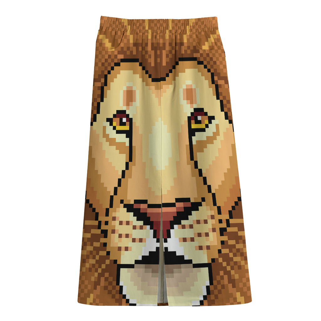 Leo Pixel Print Cotton Front Slit Maxi Skirt